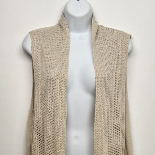 Sleeveless Open Front Vest Ecru Beige Opened Knit Maglina Size Large Vintage