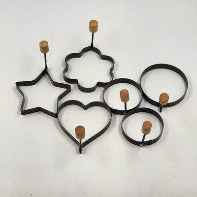 6 Pancake Egg Ring Molds Cookie Cutters Star Heart Round Flower Wood Handles