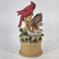 Cardinal & Baby Bird Music Box Figurine Red Bird Family Tree Stump Ceramic 8"