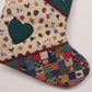 Homespun Holidays Christmas Stocking Patchwork Cotton Heart Lace Button 15" Vtg
