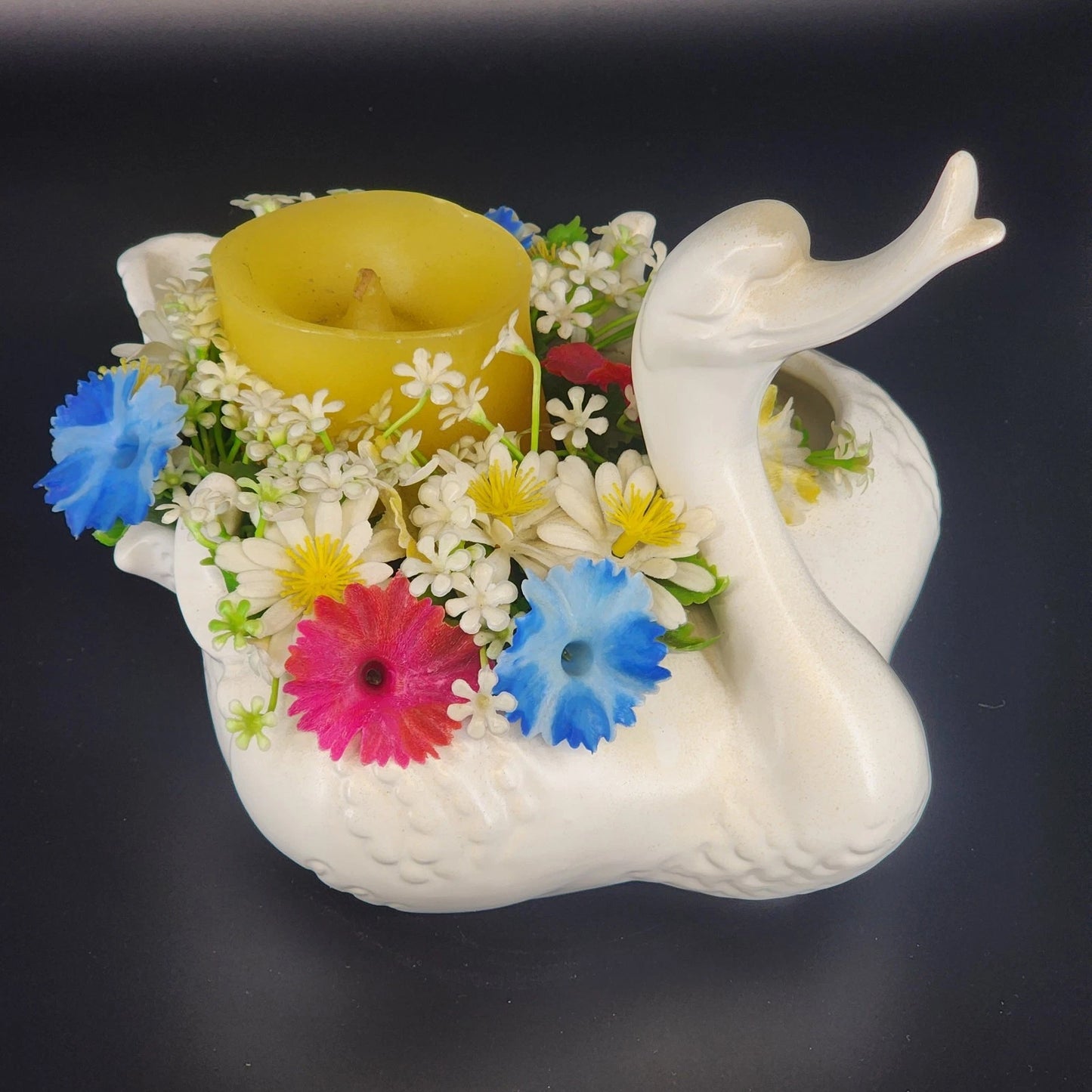Hull Pottery Happy Duck Planter Floral 23 Matte White Swan Figurine Large USA