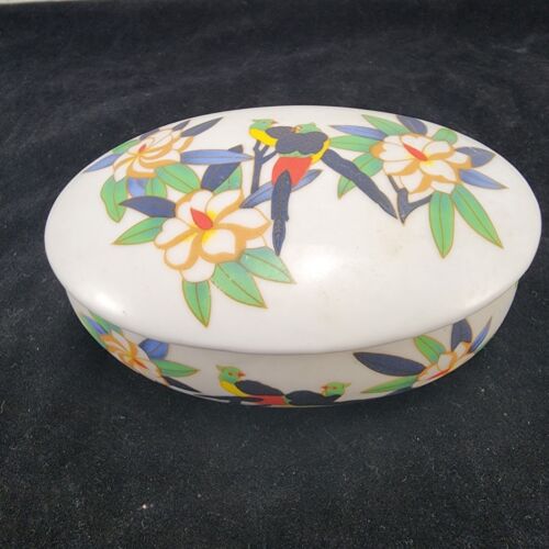 Carpentier Argentan Porcelain Oval Jewelry Box Birds & Flowers