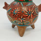 Hand Painted Floral Terracotta Tripod Vase Mexican Pottery Brown Multicolor 6.3"