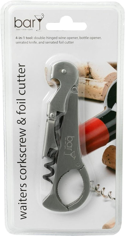 BarY3 Waiters Friend Corkscrew Bottle Opener Foil Cutter Stainless Steel NOS