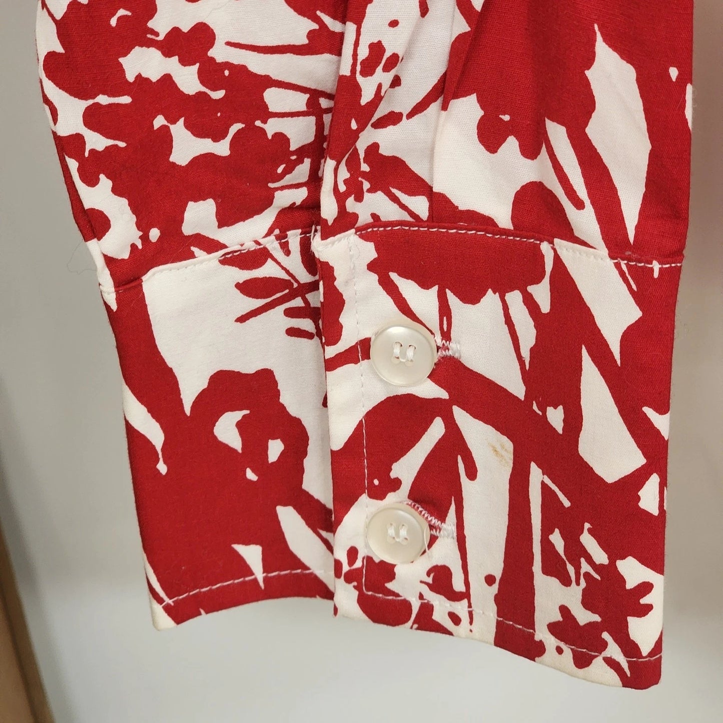 Avenue Stretch Women's Plus 18/20 Red White Tropical Floral Shirt Cotton Button