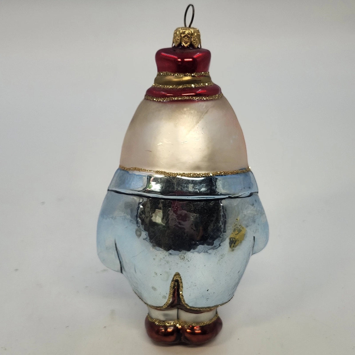 Humpty Dumpty Christmas Ornament Nursery Rhyme 6.5" Hand Painted Blown Glass Vtg