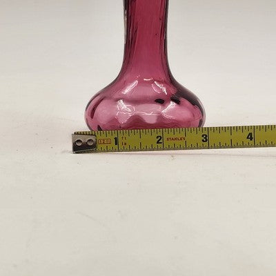Pilgrim Cranberry Glass Bud Vase 7" Swirled Neck Ruffled Rim Hand Blown