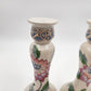 Ceramic Candlestick Holders 4"x 8" Hand Painted Pink Blue Floral Chinese Style