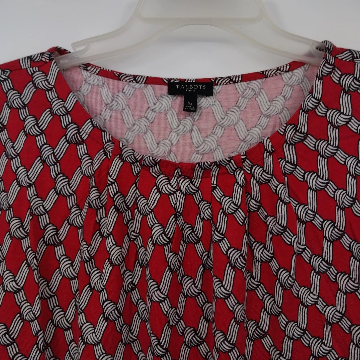 Talbots Petites Red Geometric Boat Neck Blouse Womens SP Top