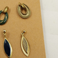 Set of 2 Drop Earrings Gold Tone Black Teardrop & Green Oval Dangle