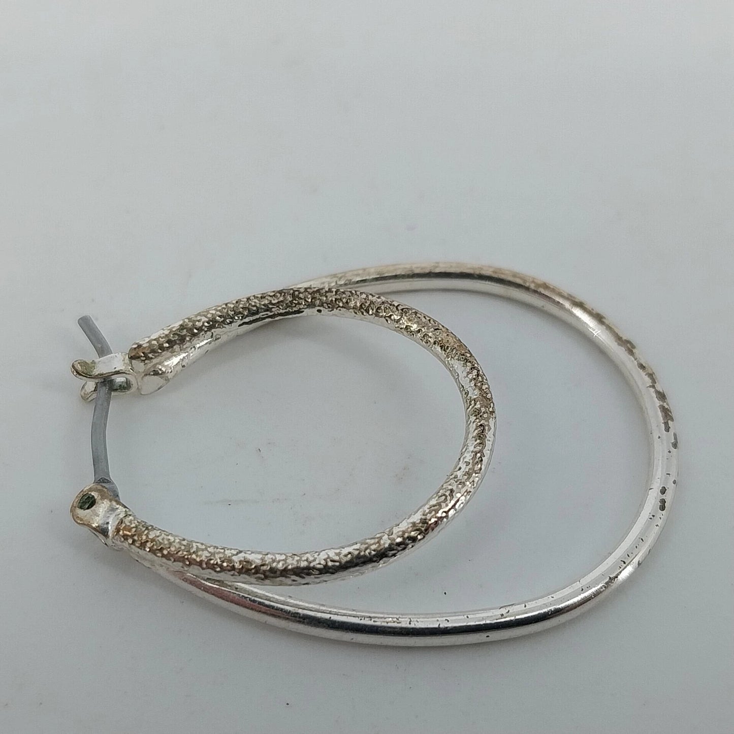 Silver Tone Double Oval Hoop Earrings Textured Inner Hoop Latch Back Jewelry