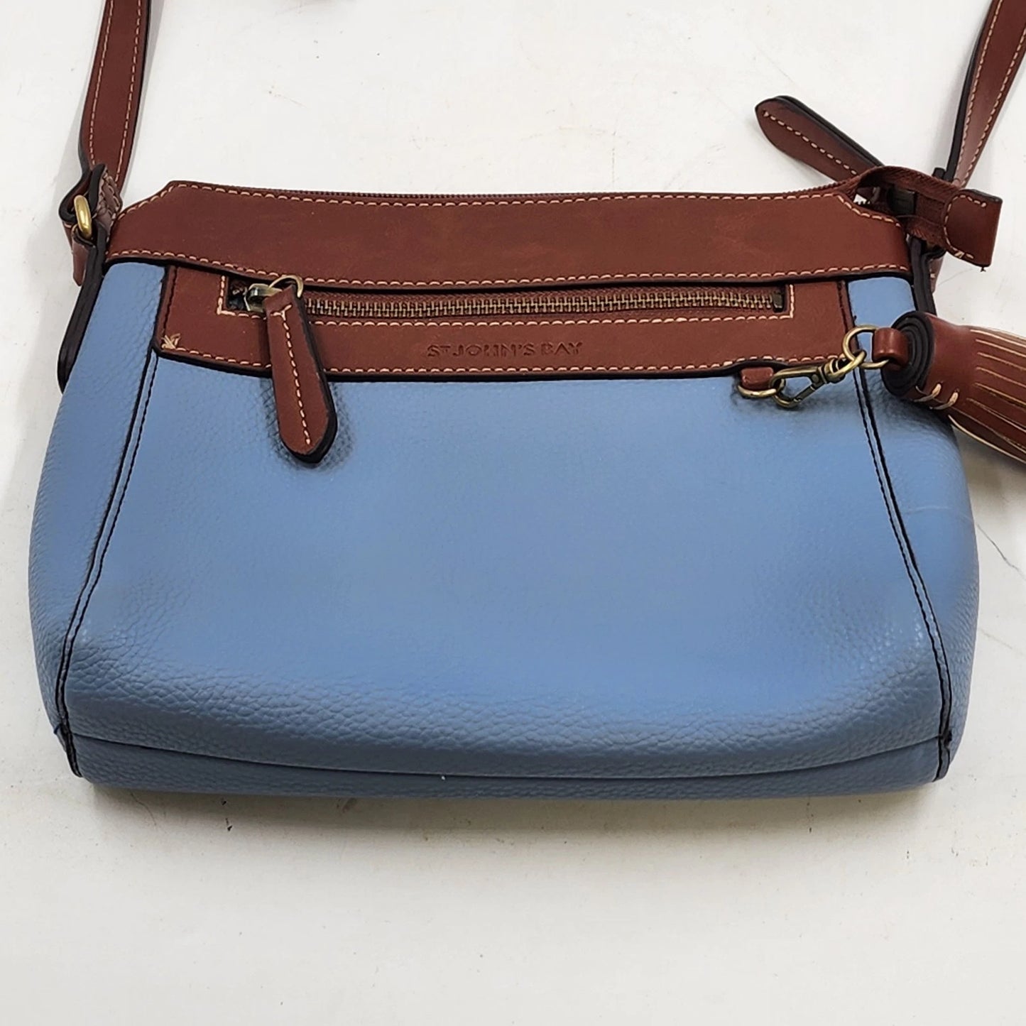 St John's Bay Blue & Brown Crossbody Shoulder Bag Faux Leather Handbag Classic