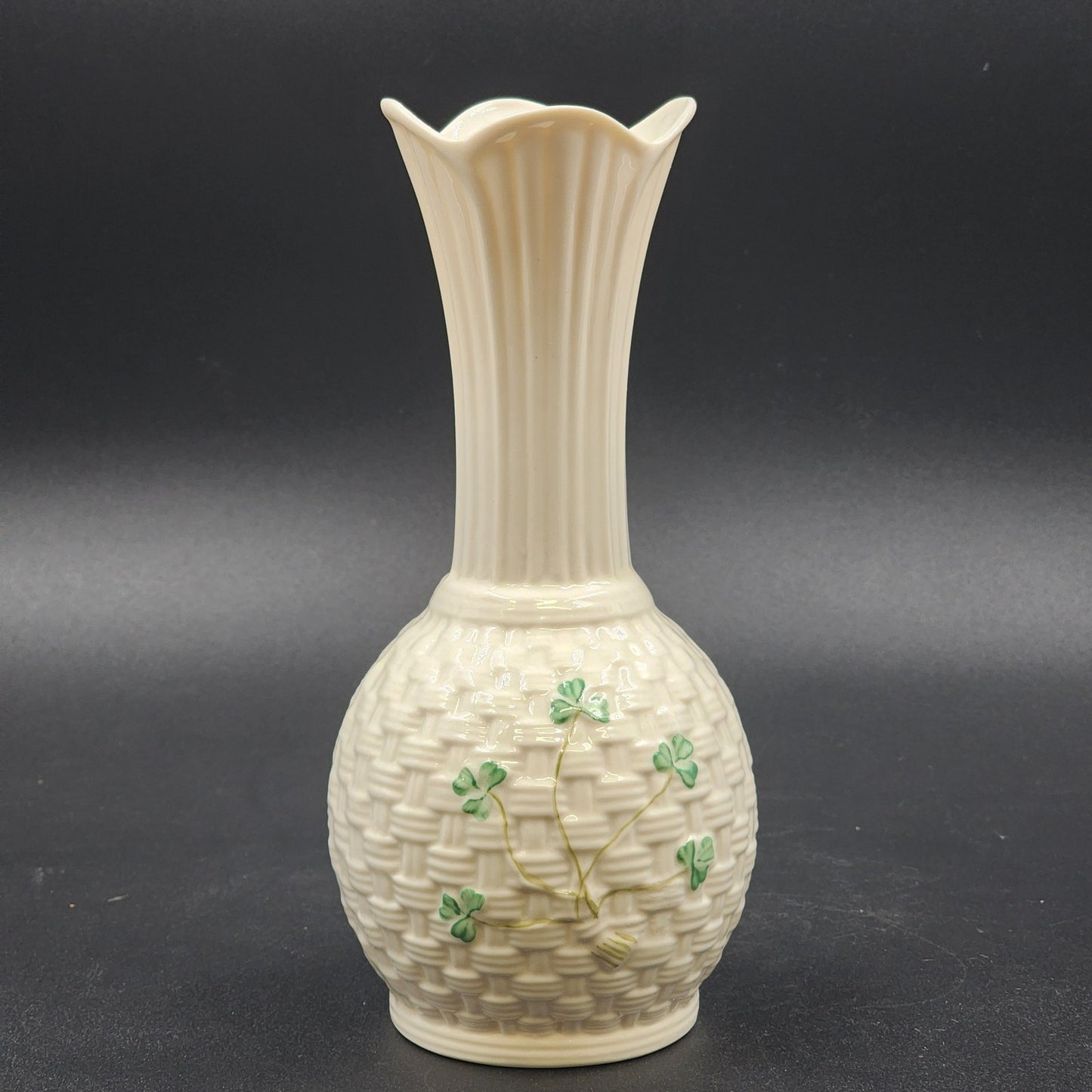 Belleek Sperrin Vase Fine Parian Porcelain China w/ Shamrock Woven Design 8.75"