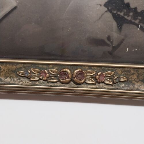 Bow Front Glass Wood Picture Frame Antique Floral Molded Chalk Design 22"w x 14"