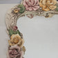 Large Capodimonte Porcelain Mirror Dresser Vanity Tray Roses Hour Glass Shape