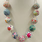 Multicolor Fabric Covered Beaded Boho Necklace Adjustable Satin Ribbon Tie