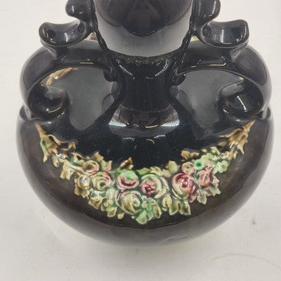 Peters & Reed Pottery Garland Floral Dual Handle Squat Vase 9" Craft Art