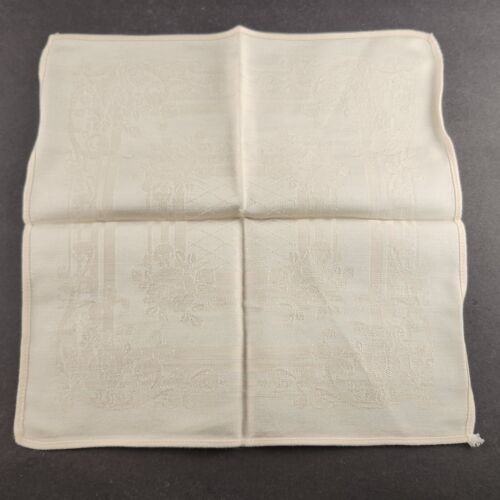 6 Pc Damask Dinner Dining Napkins Linen Cream Champaign Vintage Cloth 12" Sq