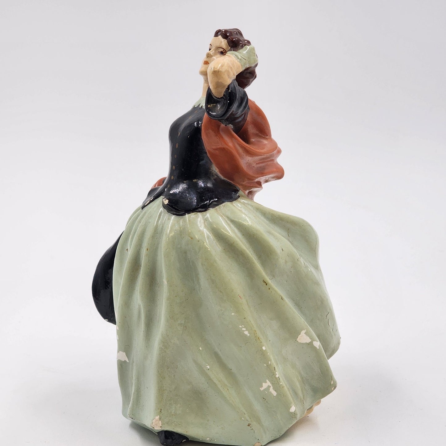 Chalkware Lady in Tex-Mex 19th Century Attire Black Top Green Skirt VTG