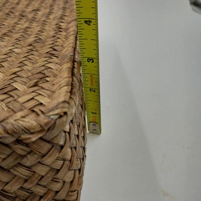 2 Seagrass Wicker Storage Baskets w/ Lids Flat Organizer Home Decor 13x11x3