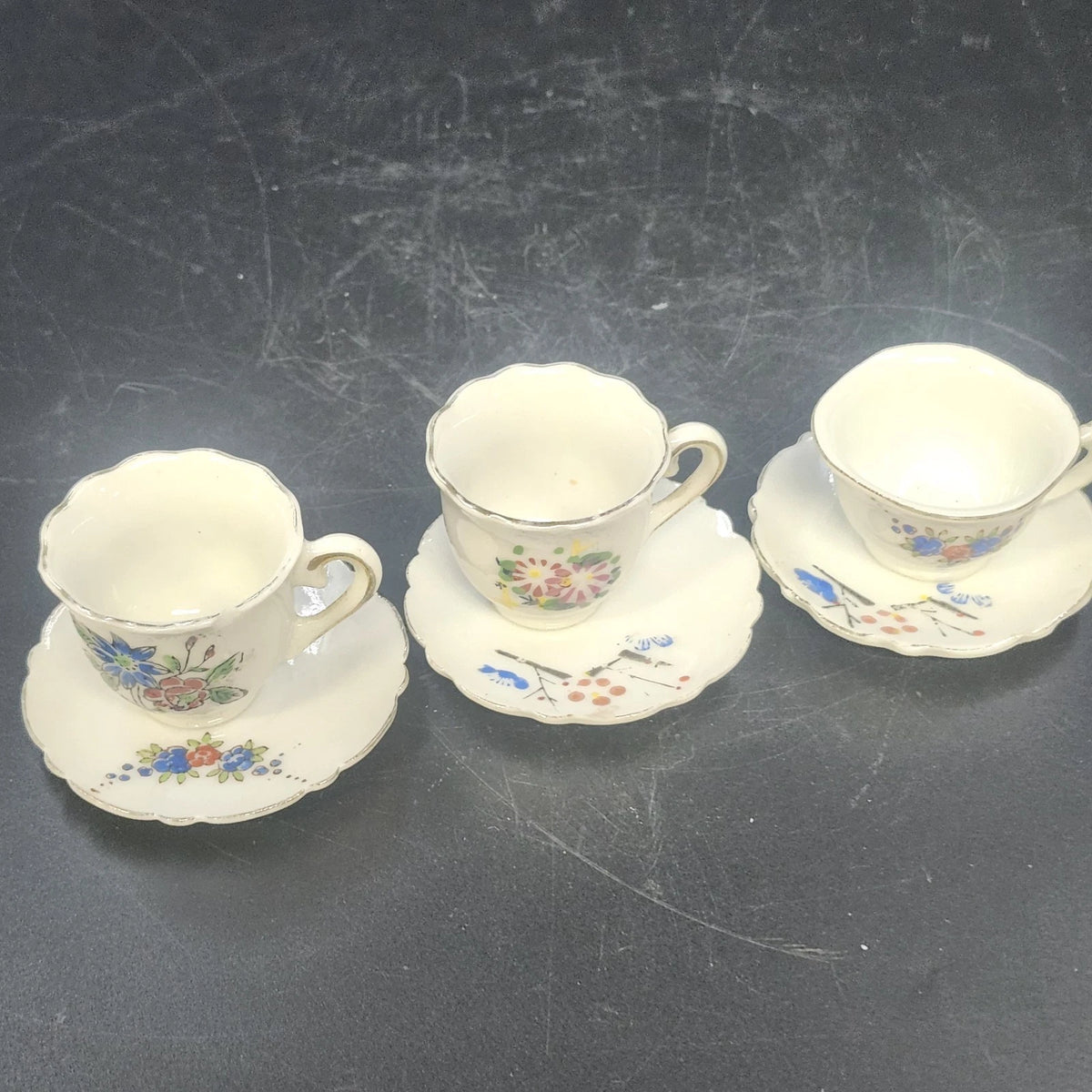 Japan Porcelain Demitasse Cups Saucers Floral Espresso 3 Mixed Sets Vintage
