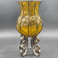 Vintage Amber Glass Caged Centerpiece – 13.5" Hand-Blown Vase or Candle Holder with Metal Footed Base – Rustic Farmhouse Décor