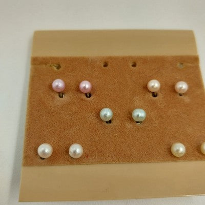 Set of 5 Pair of Small Faux Pearl Beads Jewelry Earrings Pink White Green Blue