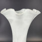 Frosted Art Glass Large Vase 11" Ruffled Scalloped Top White Swirl Hand Blown