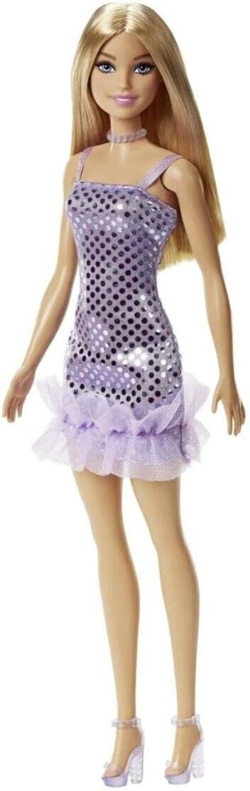 Mattel Barbie Glitz Doll Blonde Hair Purple Polka Dot Metallic Mini Dress NEW