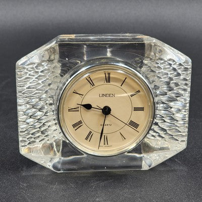 Linden Crystal Quartz Desk Clock Tabletop Crystal Clear Glass 4" West Germany