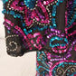 Mark & John Silk Sequined Beaded Top Size L Blue Pink Purple Short Sleeve AS IS