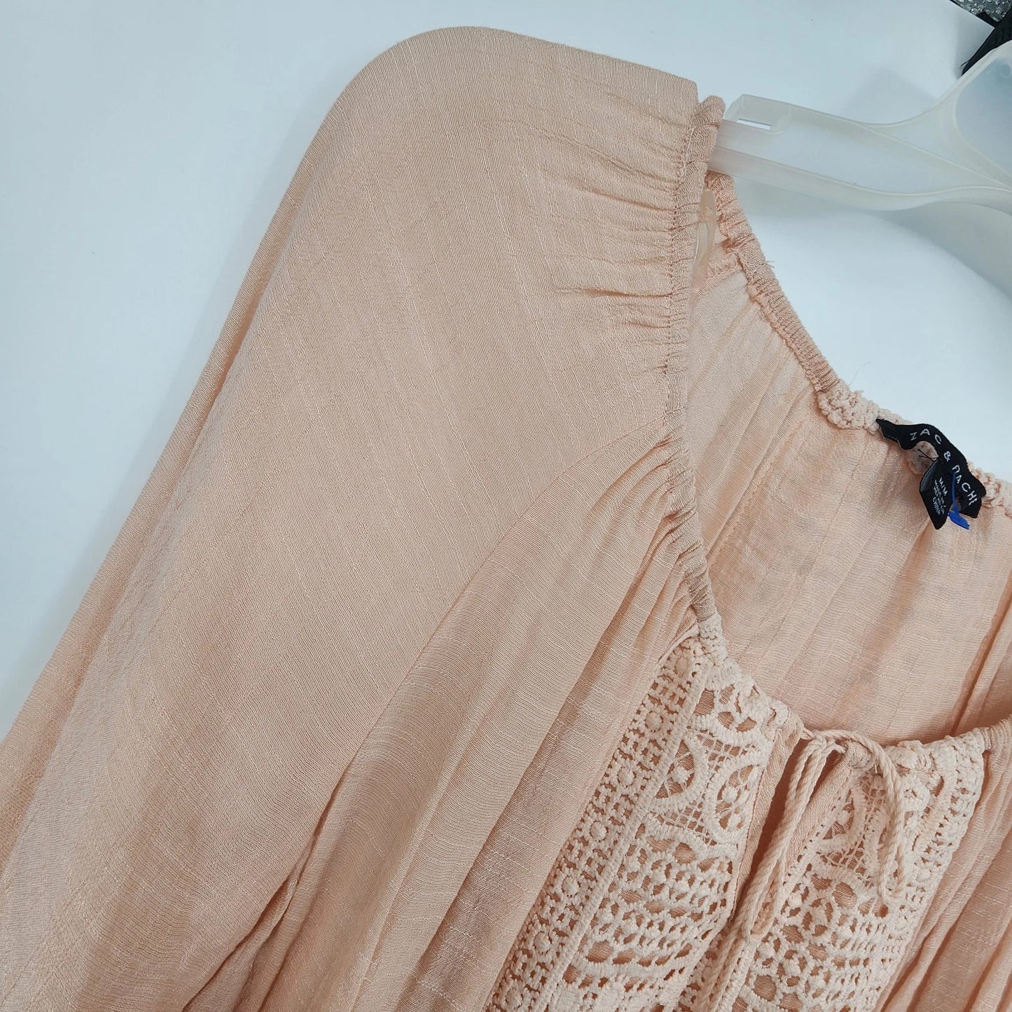Zac and Rachel Peach Lace Blouse Boho Tie Neck Women Medium