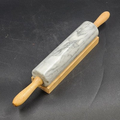 Gray Swirl Marble Rolling Pin 10" Long with Wood Handles 18" and Wood Cradle