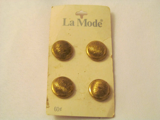 4 Vintage La Mode Buttons, carded, NOS, Gold Tone, Size 24, 5/8"