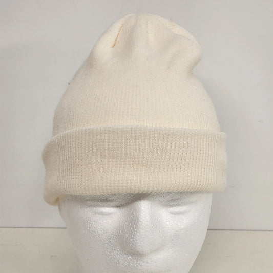 White Rib Knit Beanie Winter Hat Fold Up Watch Cap One Size Minimalist Packable
