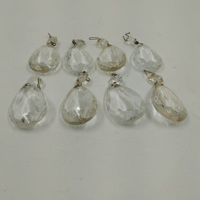 Set 8 Almond Shaped Crystal Glass 2" Prisms w Octagon Accent & Wire Connectors