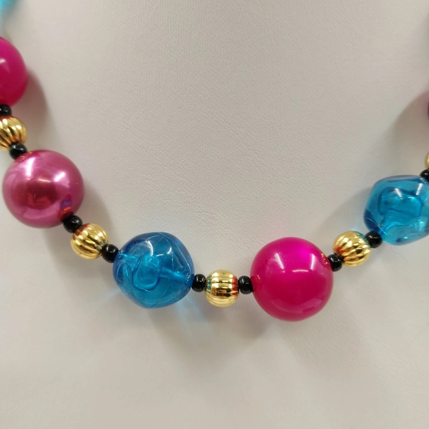 Lot of 3 Multicolor Round Beaded Necklaces Wood Acrylic Metal & Infinity Style