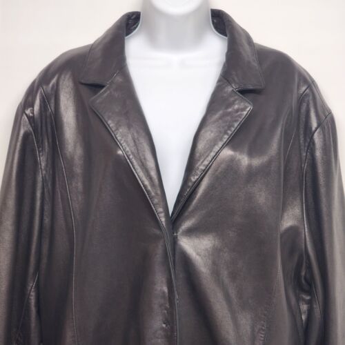 Eddie Bauer Lambskin Black Leather Coat Size XXL Polyester Lining Vintage