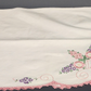 White And Pink Hand Embroidered Linen Tablerunner Vintage With Lace Trim