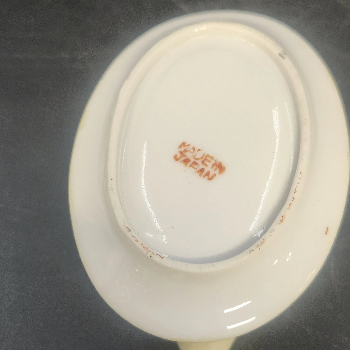 Porcelain Sauce Gravy Bowl with Underplate 3" Hand Painted Floral Rust Rim Japan