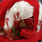 Women's Red Velvet Pillbox Hat By Replica de Parisienne Feather Accent Vintage
