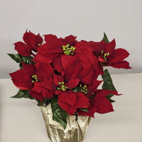 Poinsettia In Pot Artificial Floral Holiday Decor Decoration 18" Christmas Red