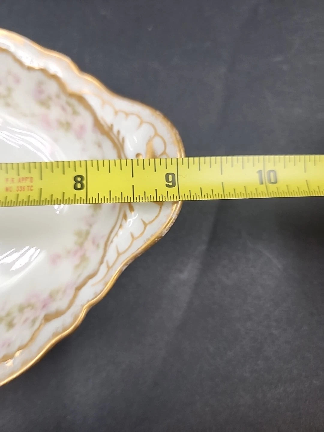 Limoges Ardennes Relish Dish 9.25" Pink Roses Gold Trim Theodore Haviland France