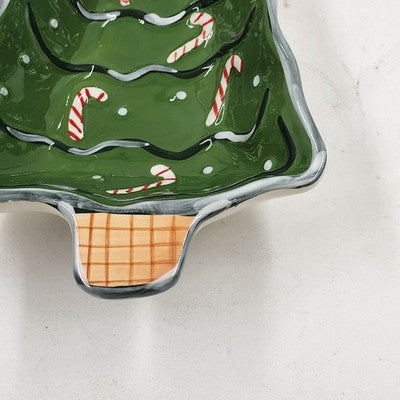 Boston Warehouse Christmas Tree Dip Bowl & Candy Cane Spreader Set Holiday China