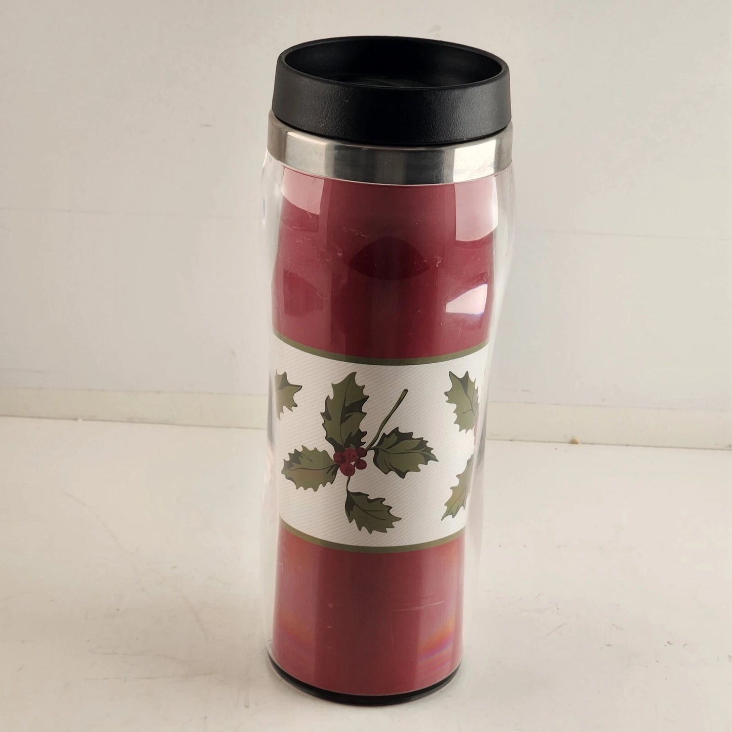 Mistletoe Coffee Tumbler Travel Red White Mug 16 oz Metal Glass w Lid Christmas