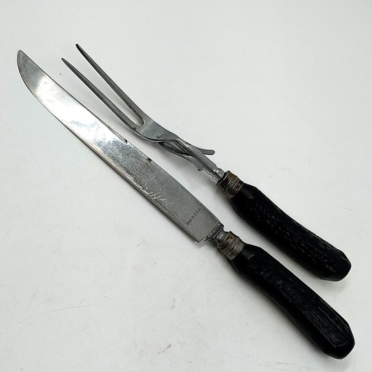 Molly Pitcher Cutlery 2 Pc Carving Set Knife & Fork Bakelite Handles 13"