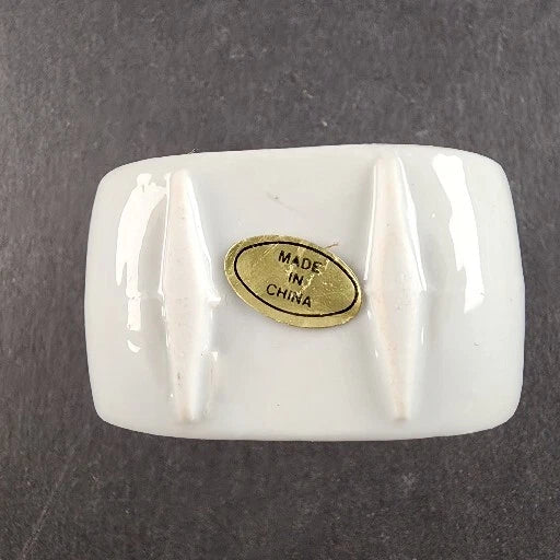 4 Christmas Napkin Rings Set Poinsettia & Holly Handcrafted Porcelain NOS