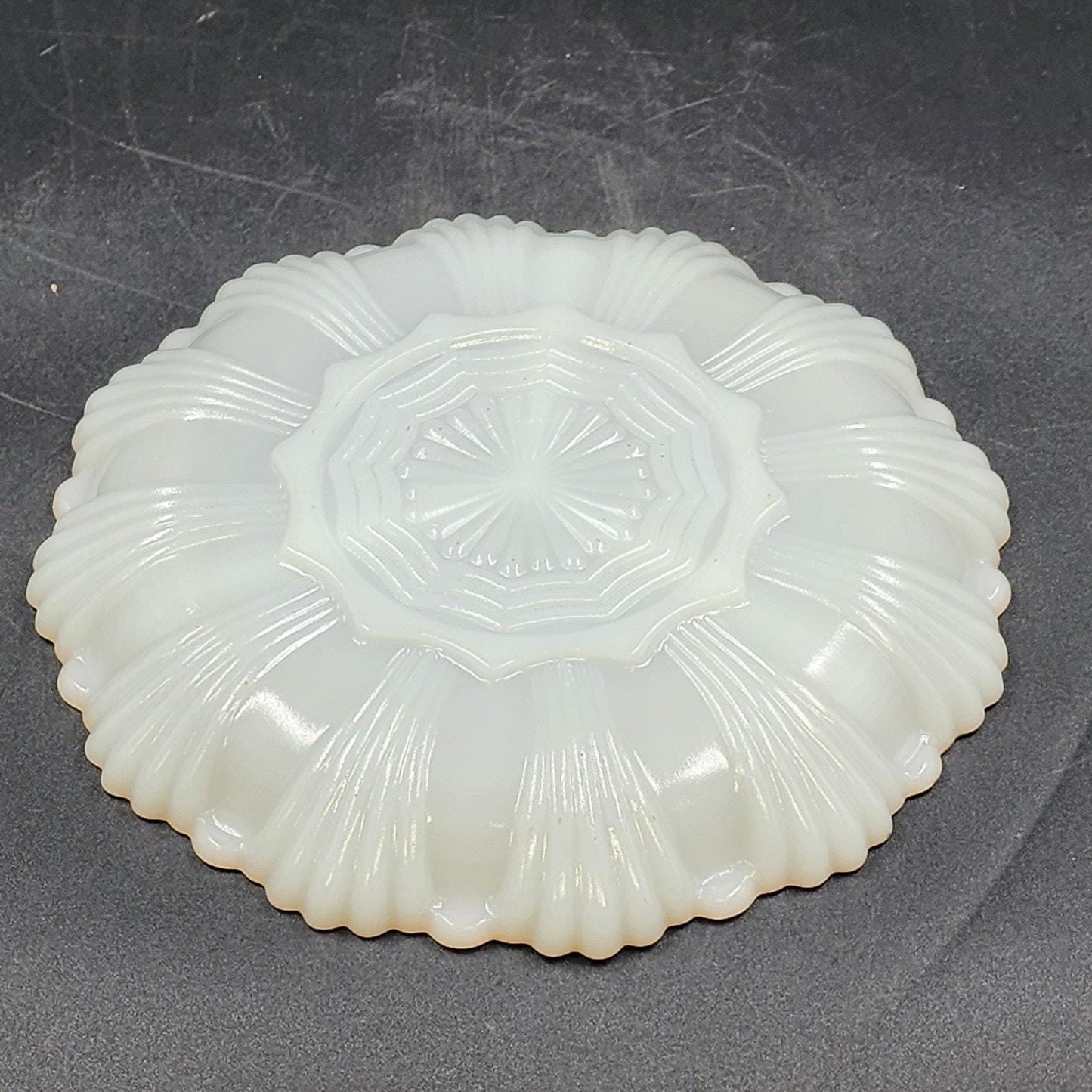Anchor Hocking Milk Glass Divided Relish Dish with Gold Rim 10 Inch Vintage