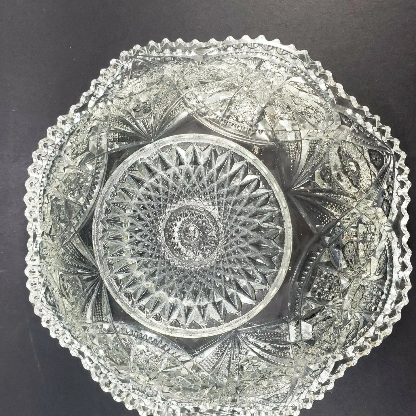 Imperial Glass Clear Bowl Antique Hobstar Criss-Cross Sawtooth Edge 10" 1909