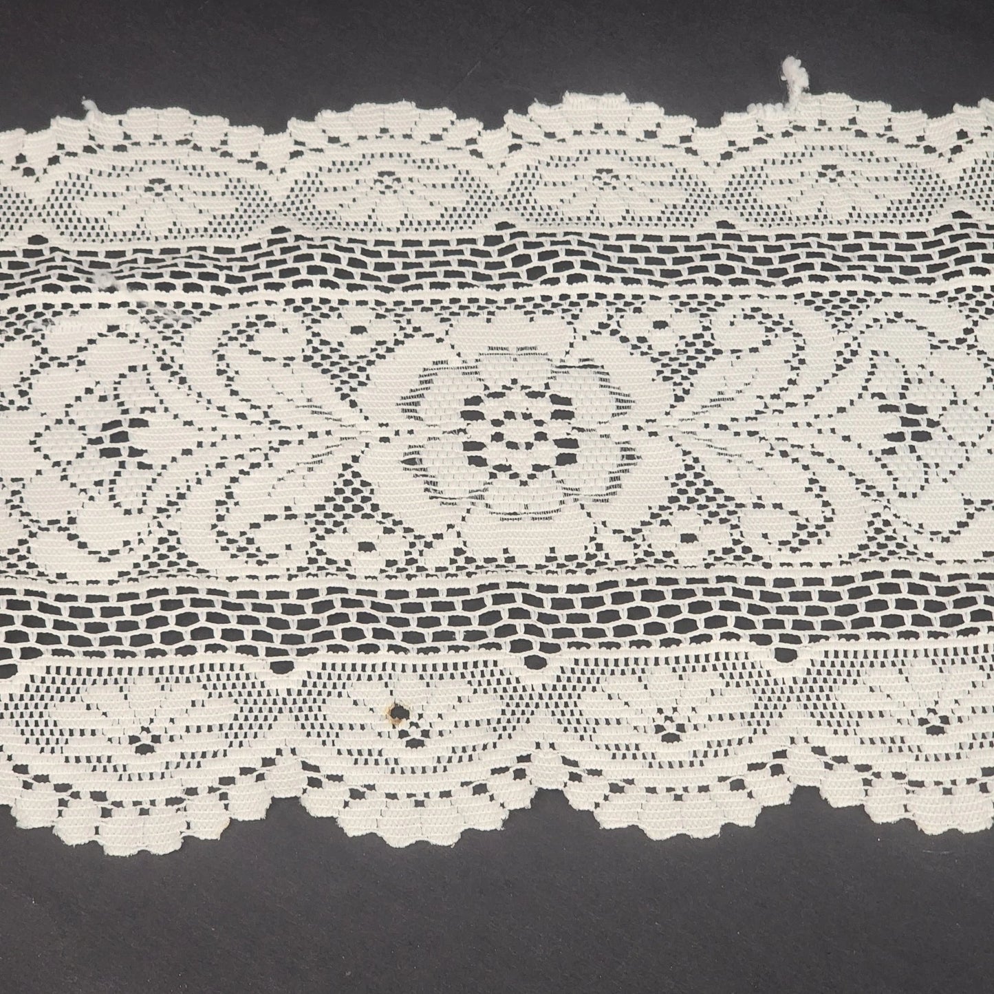 Lace Table Runner Scarf Oval Doily Off White Floral Crochet 30x14 Minor Flaws